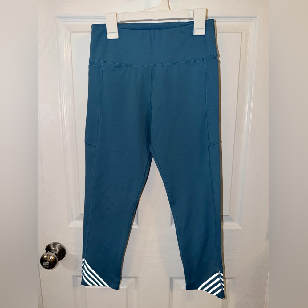Senita Athletics Teal Leggings with White Stripes